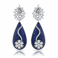 Blue Sapphire & Diamond Drop Earrings - white background studio shot