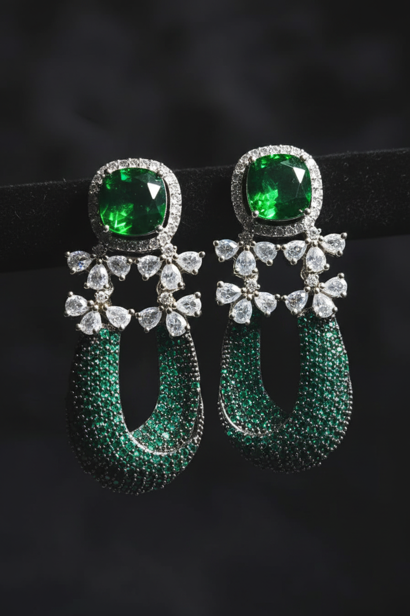Emerald Green Horseshoe Drop Earrings - editorial lifestyle shot