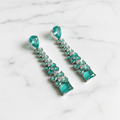 Silver AD Mint Turquoise CZ Long Drop Earrings - Studio Promotional Shot