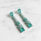 Silver AD Mint Turquoise CZ Long Drop Earrings - Studio Promotional Shot