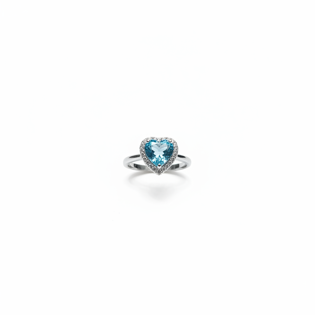 92.5 Sterling Silver Aquamarine Heart Ring studio product shot