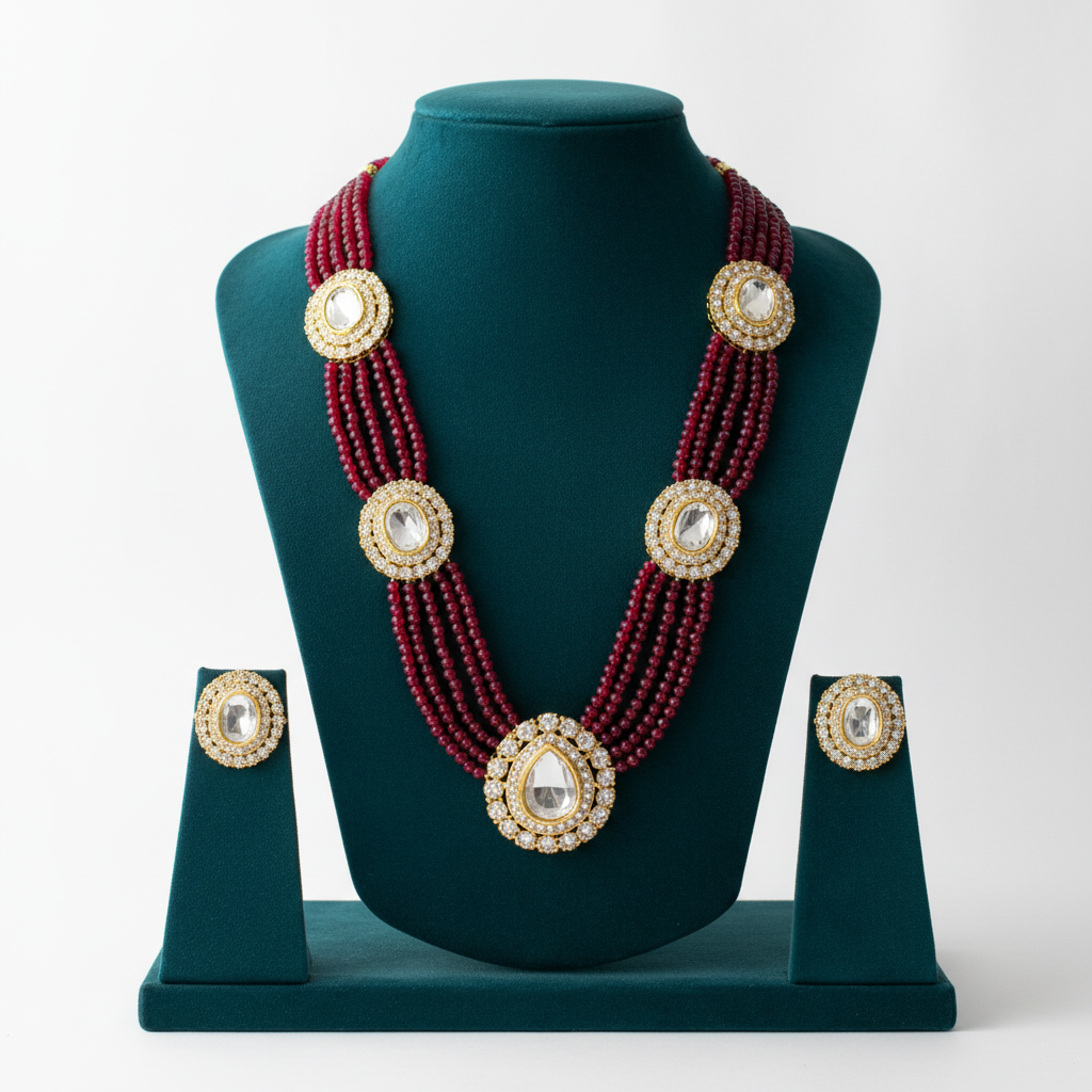 Garnet Bead Polki Necklace Set - Studio Editorial