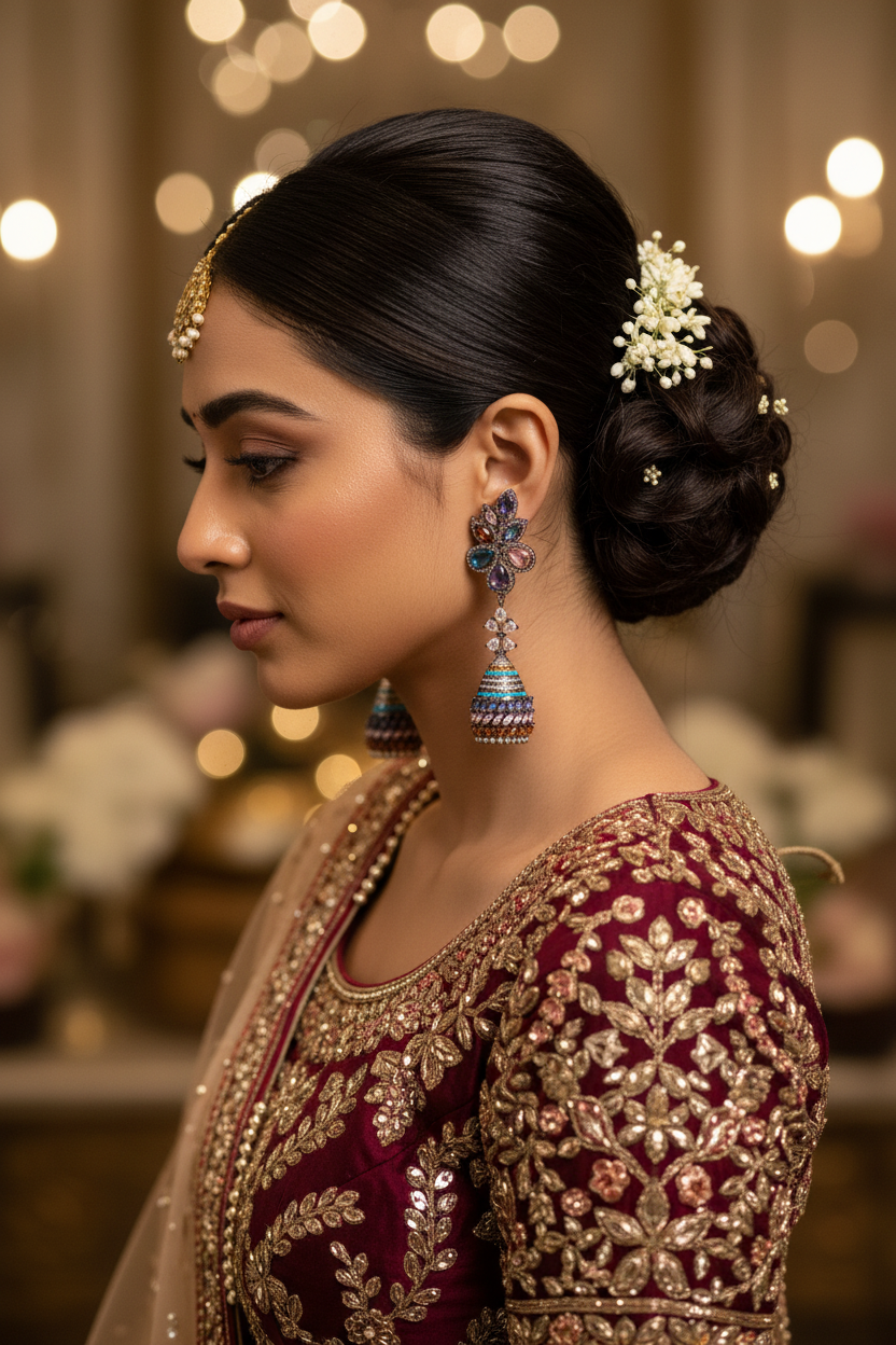 Multicolour CZ Fan Crown Jhumka Earrings – bridal lifestyle editorial