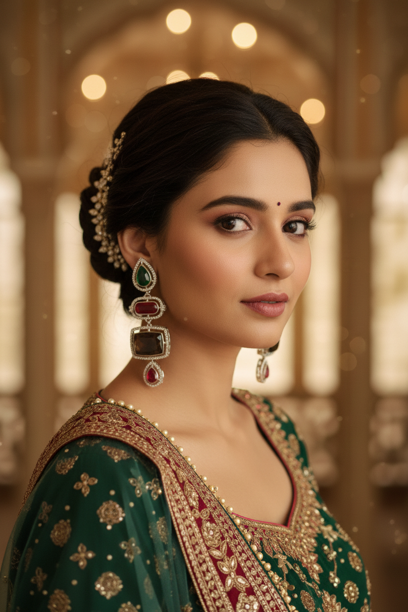 Emerald Ruby Smoky Topaz CZ Chandelier Earrings – bridal lifestyle editorial