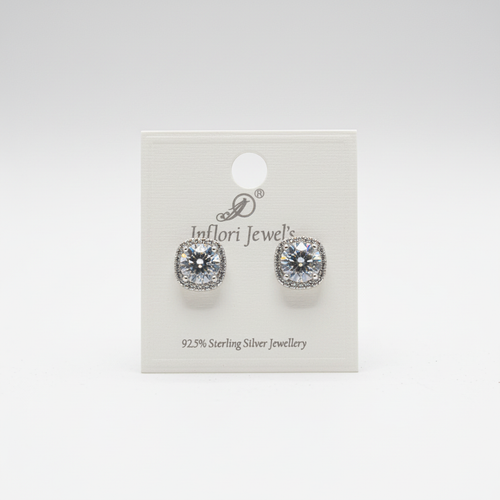 92.5 Sterling Silver Diamond White Round Cluster Halo Stud Earrings studio promotional shot