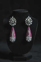 Diamond Snowflake Fuchsia Pavé Teardrop Drop Earrings – dark velvet luxury editorial promotional image