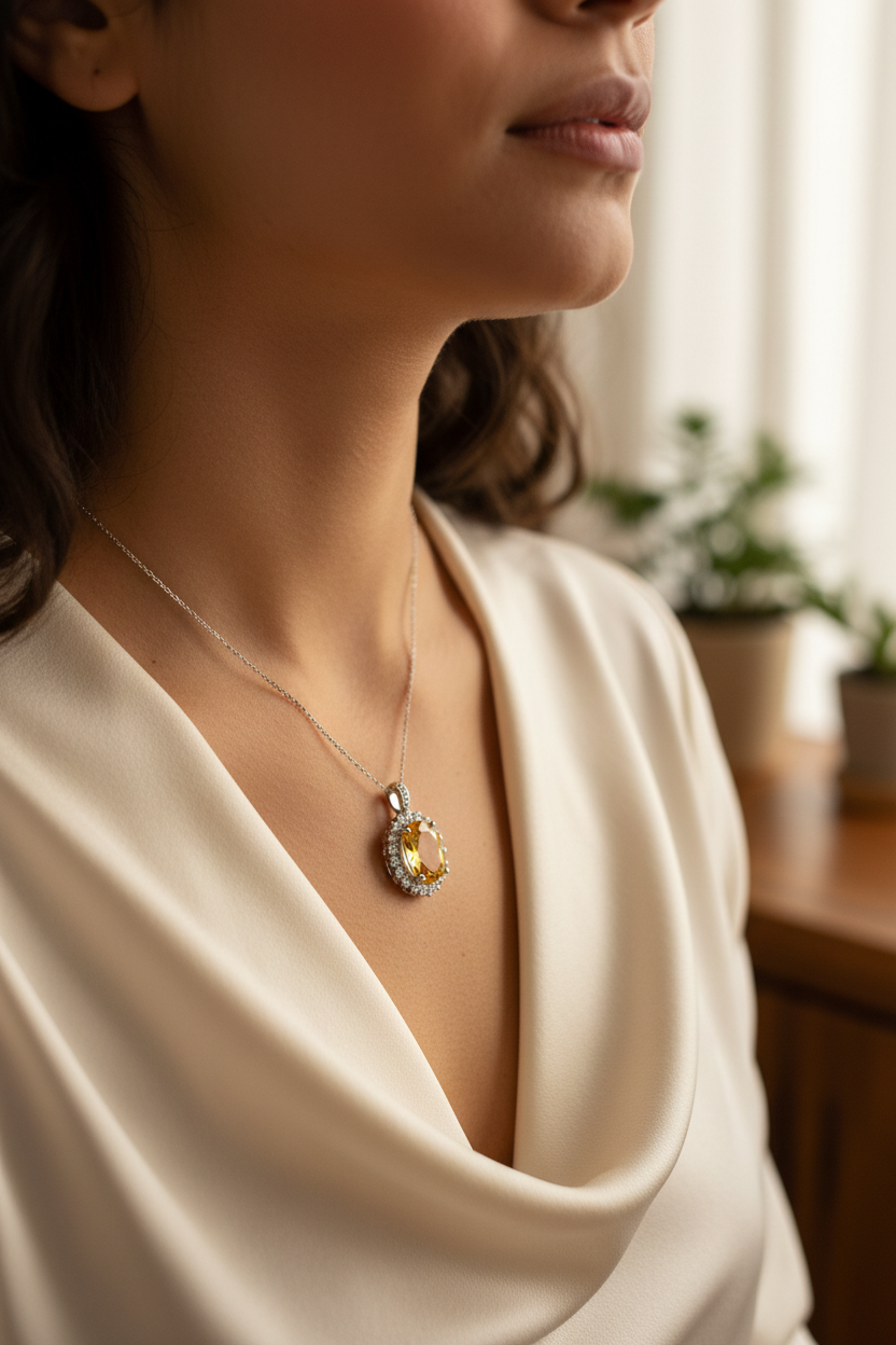 Citrine Yellow CZ Chain Pendant - Lifestyle Editorial