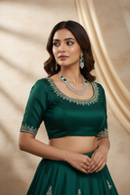 Bridal lifestyle — model wearing emerald multi-strand AD necklace set