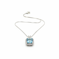 Ice Blue Square CZ Box Chain Pendant - Studio White Background