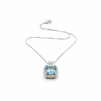 Ice Blue Square CZ Box Chain Pendant - Studio White Background