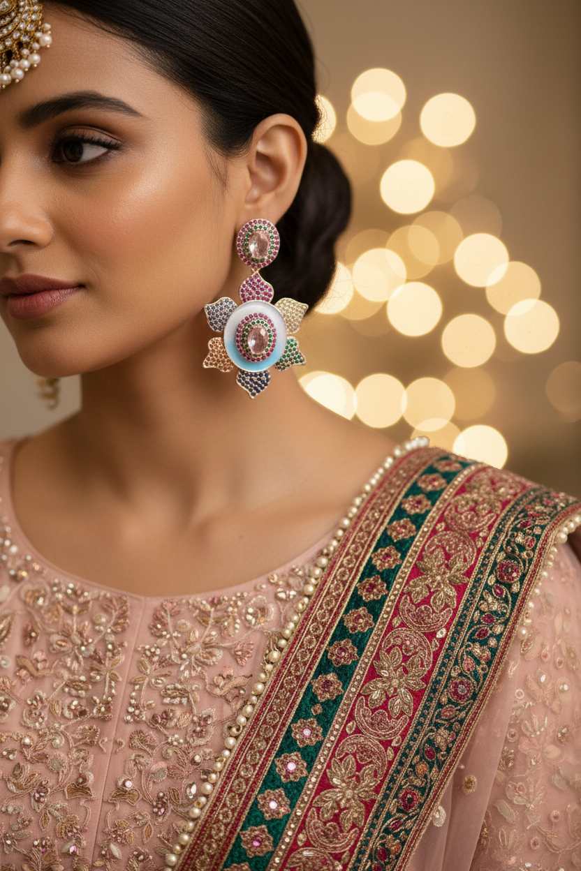 Pink Morganite Sky Blue Enamel Lotus Earrings – bridal lifestyle editorial