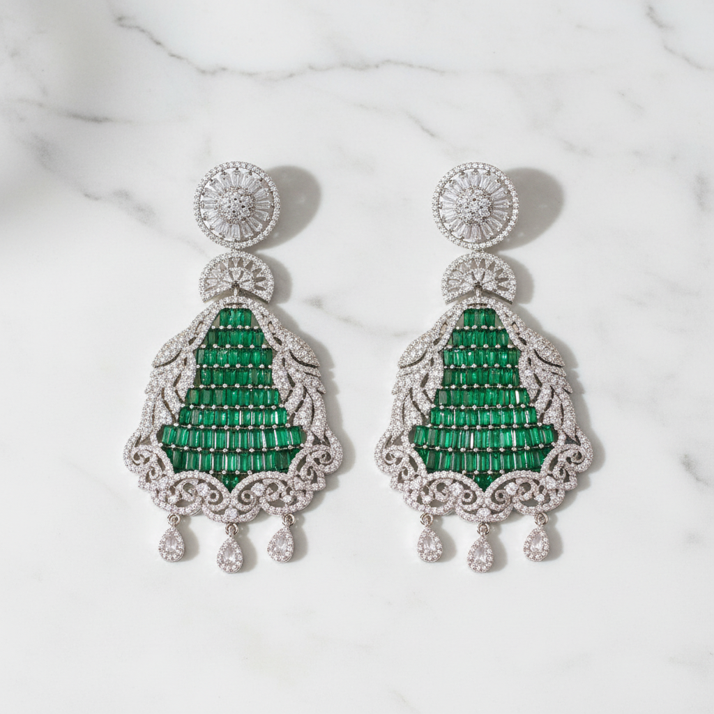 Silver AD Grand Jhumka Earrings - Studio Promotional Shot