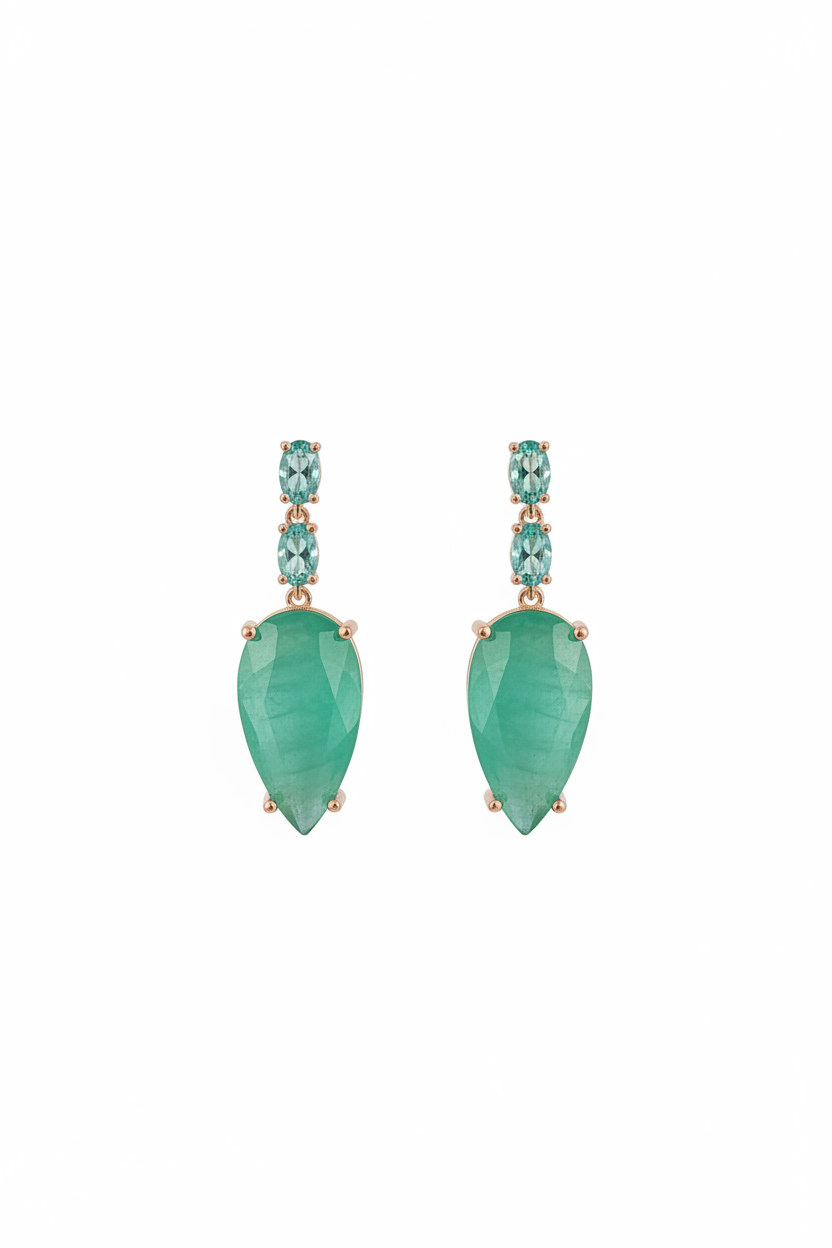 Emerald Aqua Link Teardrop Drop Earrings – white background studio promotional image