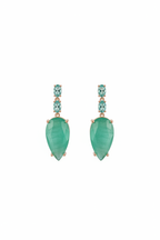 Emerald Aqua Link Teardrop Drop Earrings – white background studio promotional image