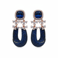 Royal Blue Sapphire Horseshoe Drop Earrings - white background studio shot