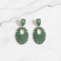 Rose Gold AD Emerald Peacock Fan Earrings - Studio Promotional Shot