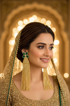 Gold AD Emerald Green CZ Curtain Tassel Earrings - Bridal Lifestyle Editorial