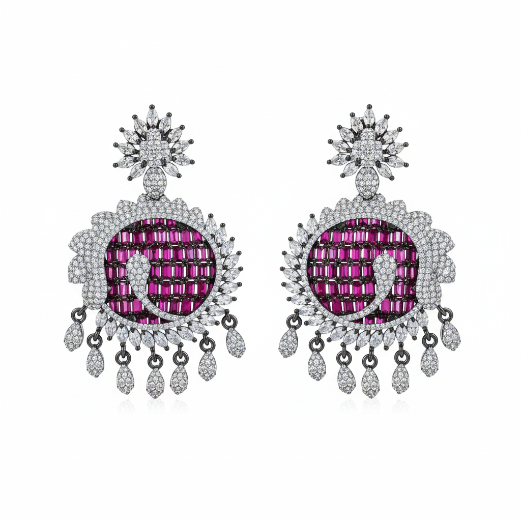 Ruby Diamond Chandbali Disc Earrings - white background studio shot