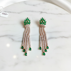 Rose Gold AD Emerald Green Marquise Leaf Fan Diamond Chain Tassel Earrings - Studio Promotional Shot