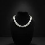 White AD diamond tennis necklace on dark velvet studio display