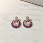 Ruby Pink CZ Open Circle Earrings – luxury flat lay on marble