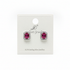 92.5 Sterling Silver Ruby Red Oval CZ Halo Stud Earrings studio product shot