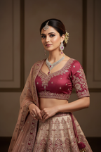 Bridal lifestyle — model wearing ruby AD V-necklace set