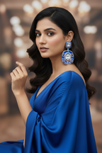 Royal Blue Enamel CZ Filigree Disc Earrings – lifestyle editorial evening look