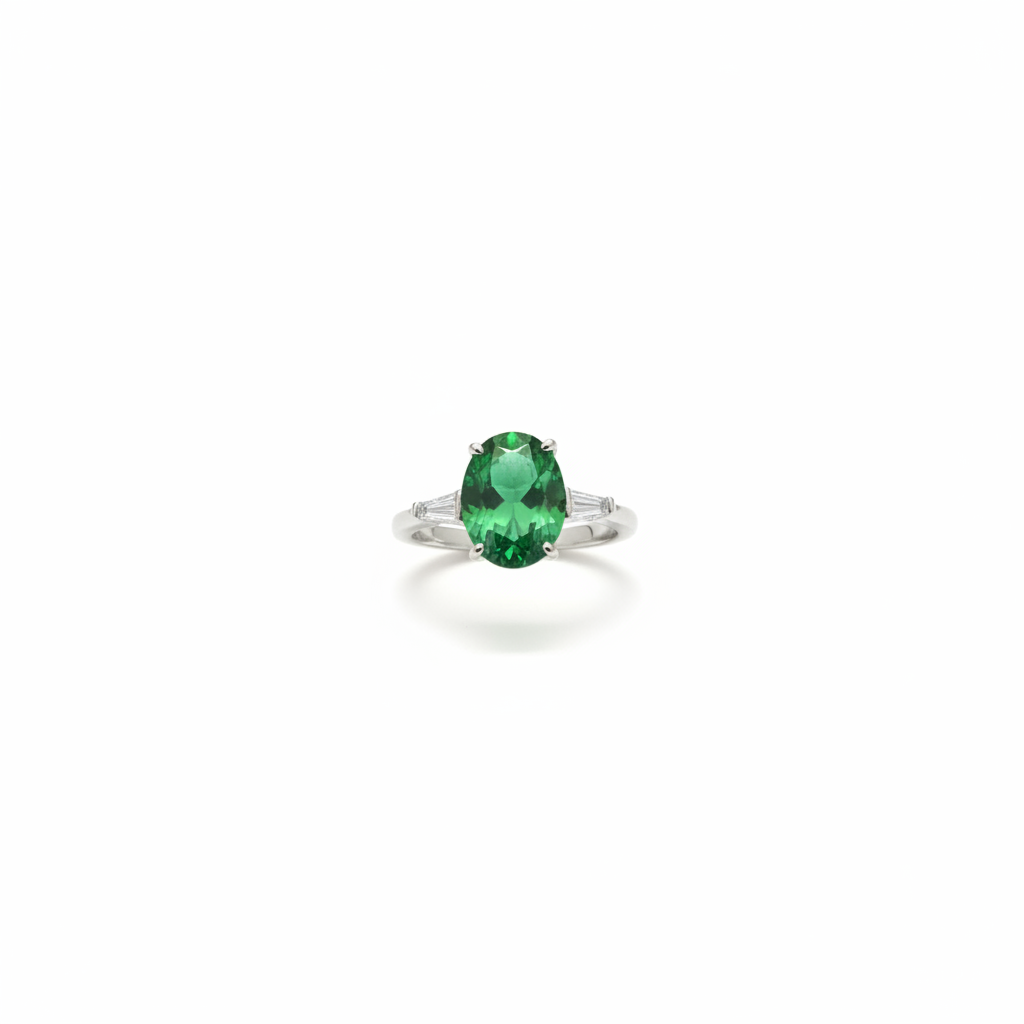 92.5 Sterling Silver Emerald Oval Cocktail Ring studio product shot