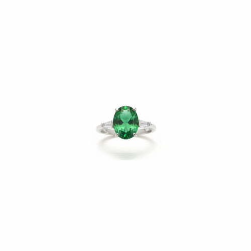 92.5 Sterling Silver Emerald Oval Cocktail Ring studio product shot
