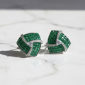 Emerald Green CZ Invisible-Set Fan Stud Earrings – luxury flat lay on marble