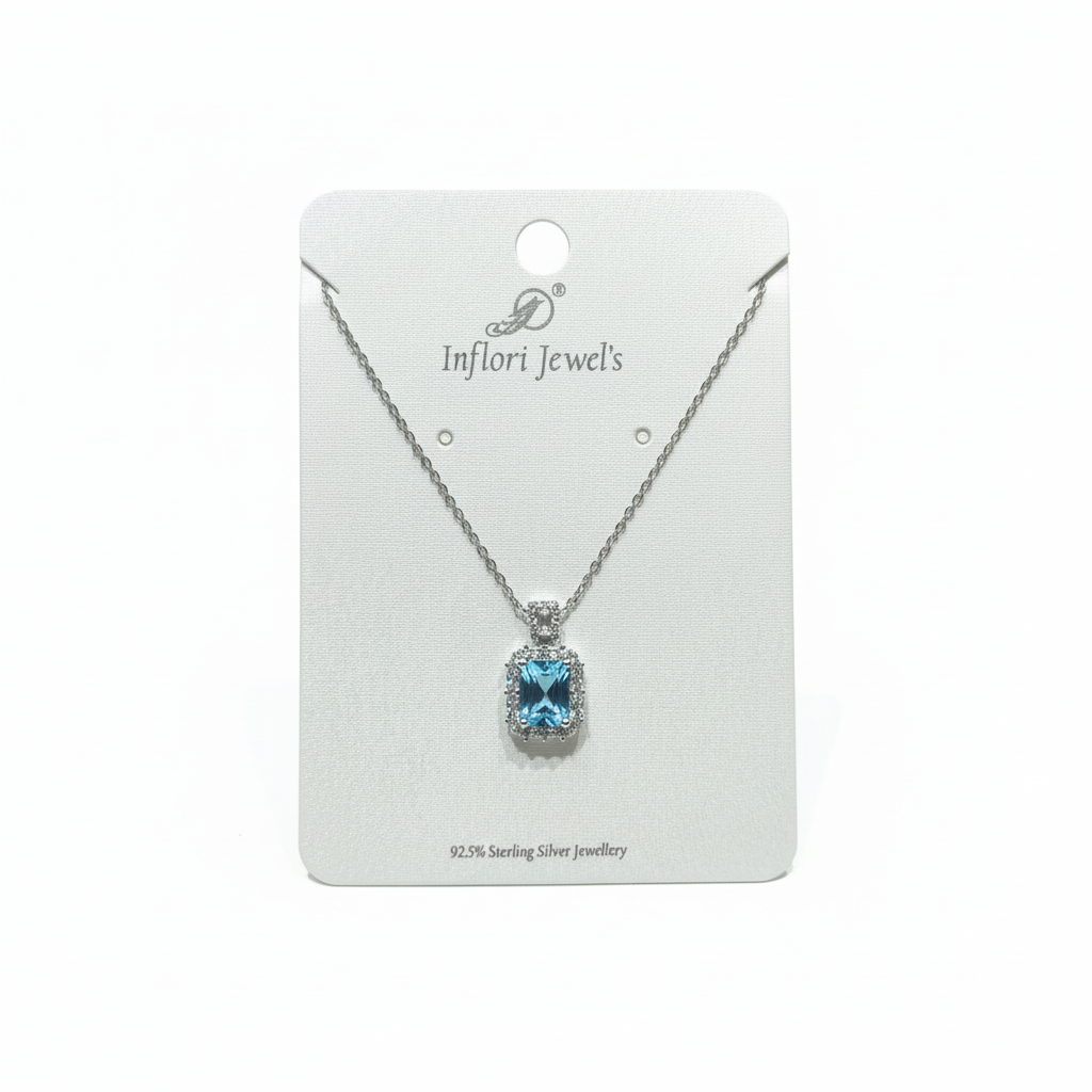 92.5 Sterling Silver Aquamarine Pendant Necklace studio shot