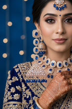Rose Gold AD Sapphire Blue CZ Jhumka Drop Earrings - Bridal Lifestyle Editorial