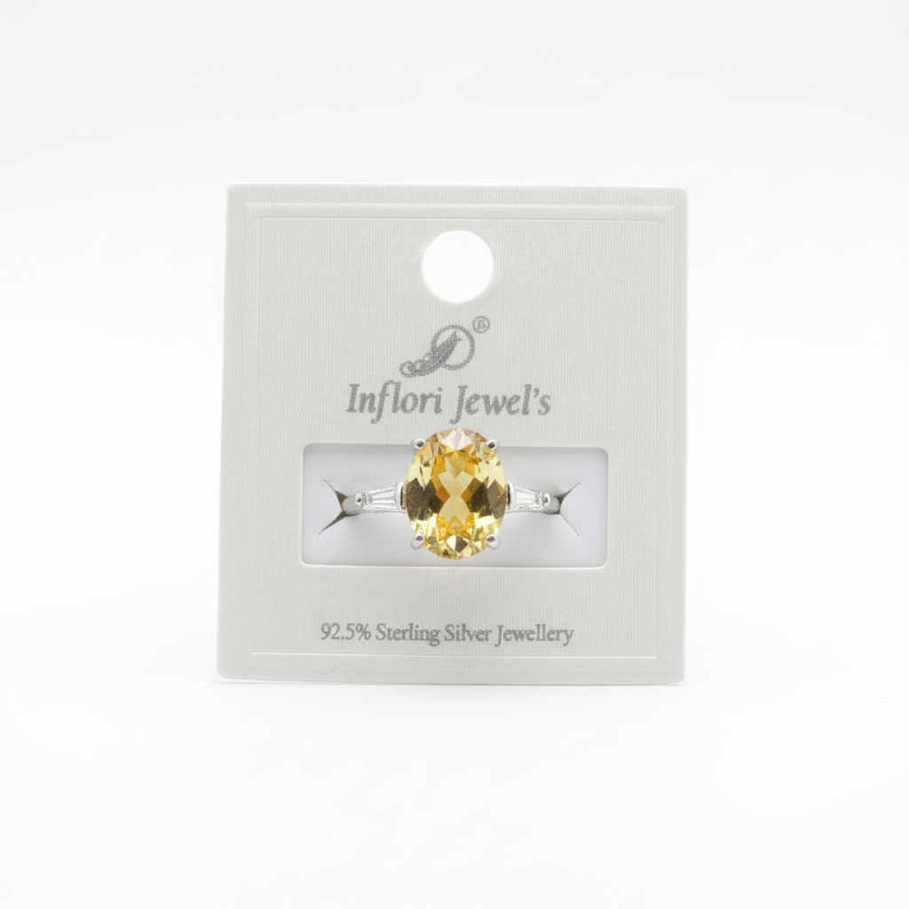 92.5 Sterling Silver Citrine Yellow Oval Ring studio product shot