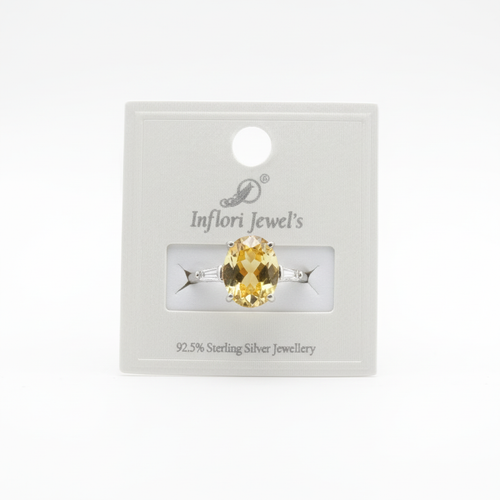 92.5 Sterling Silver Citrine Yellow Oval Ring studio product shot