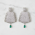 Silver AD Baguette Diamond CZ Wide Bell Earrings - Studio Promotional Shot