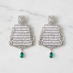 Silver AD Baguette Diamond CZ Wide Bell Earrings - Studio Promotional Shot