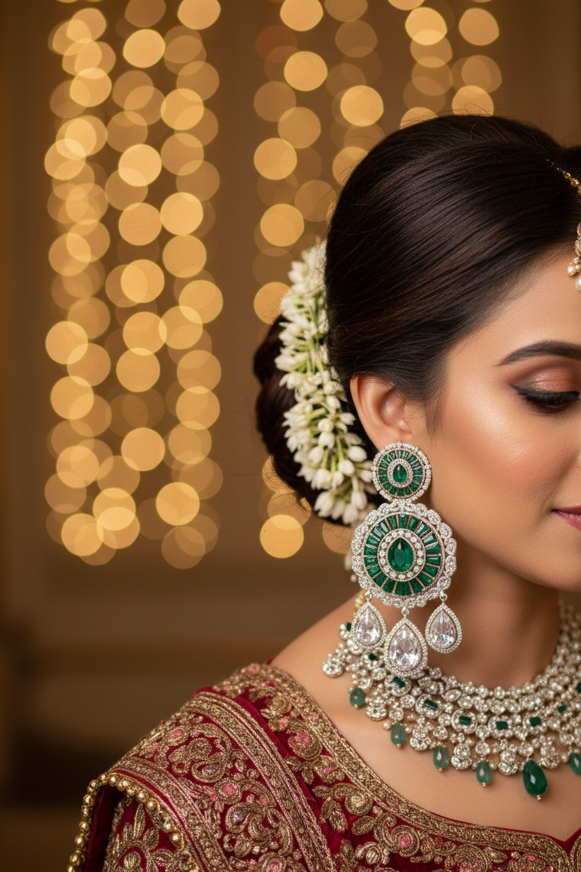Silver AD Grand Jhumka Earrings - Bridal Lifestyle Editorial