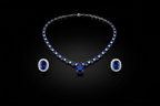 Royal blue sapphire AD tennis necklace set promotional banner on black background