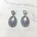 Silver AD Diamond CZ Sunburst Fan Spike Drop Earrings - Studio Promotional Shot