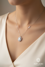 White CZ Oval Halo Chain Pendant - Lifestyle Editorial