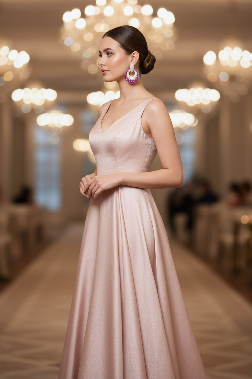 Ruby Pink CZ Open Circle Earrings – lifestyle editorial evening look