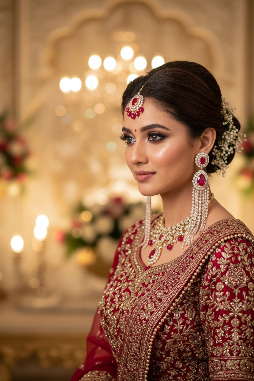 Rose Gold AD Ruby Red CZ Long Tassel Earrings - Bridal Lifestyle Editorial