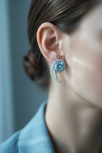 92.5 Sterling Silver Aquamarine Blue Round CZ Drop Earrings lifestyle editorial shot