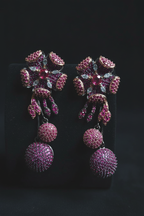 Fuchsia Pink Purple Floral Drop Earrings - editorial lifestyle shot