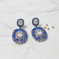 Royal Blue Enamel CZ Filigree Disc Earrings – luxury flat lay on marble