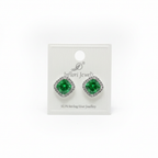92.5 Sterling Silver Emerald Green Princess-Cut Cluster Halo Stud Earrings studio product shot