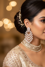 Rose Gold AD Diamond CZ Fan Chandelier Earrings - Bridal Lifestyle Editorial