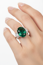 92.5 Sterling Silver Emerald Oval Cocktail Ring lifestyle editorial shot