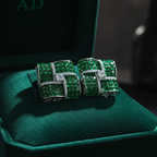 Emerald Royale AD Earrings – dark velvet luxury editorial promotional image